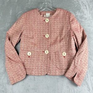 Vintage‎ J Jill Blazer Jacket Womens 6 Beige Red Tweed Button Front Pockets Work